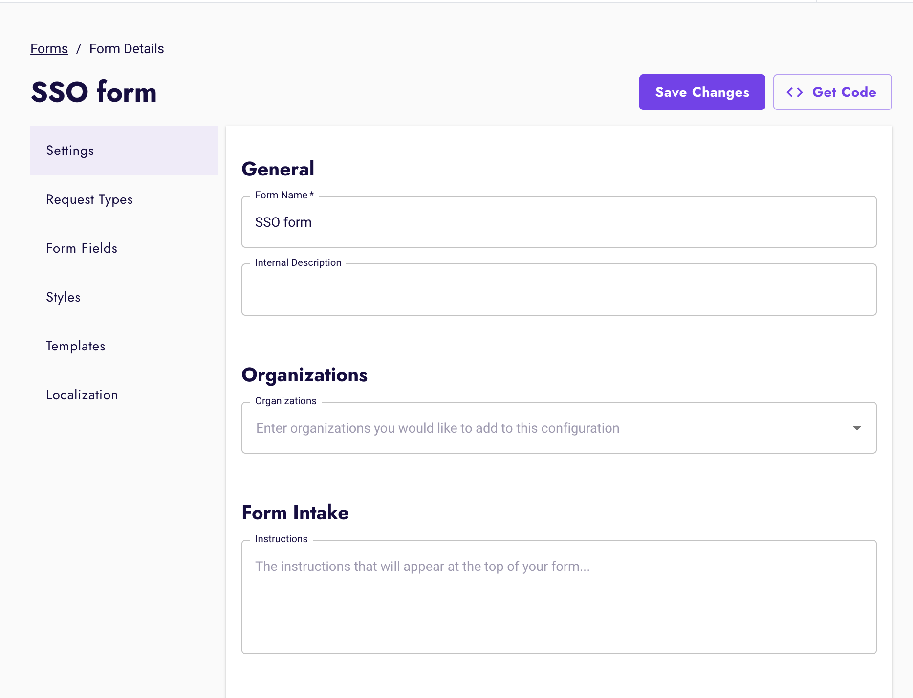 Subject Rights form setting
