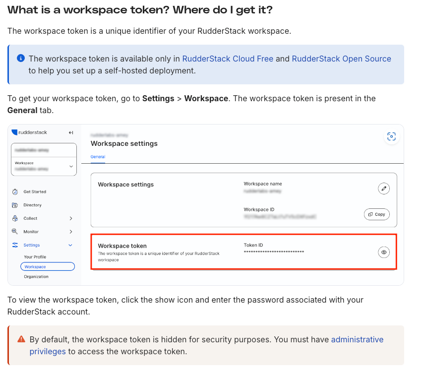 RudderStack Workspace token