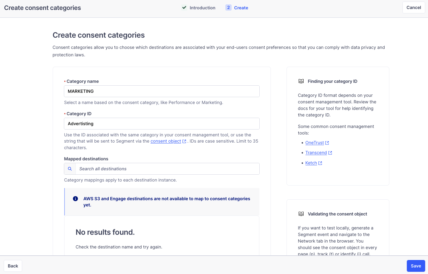 Segment Consent Category setup flow